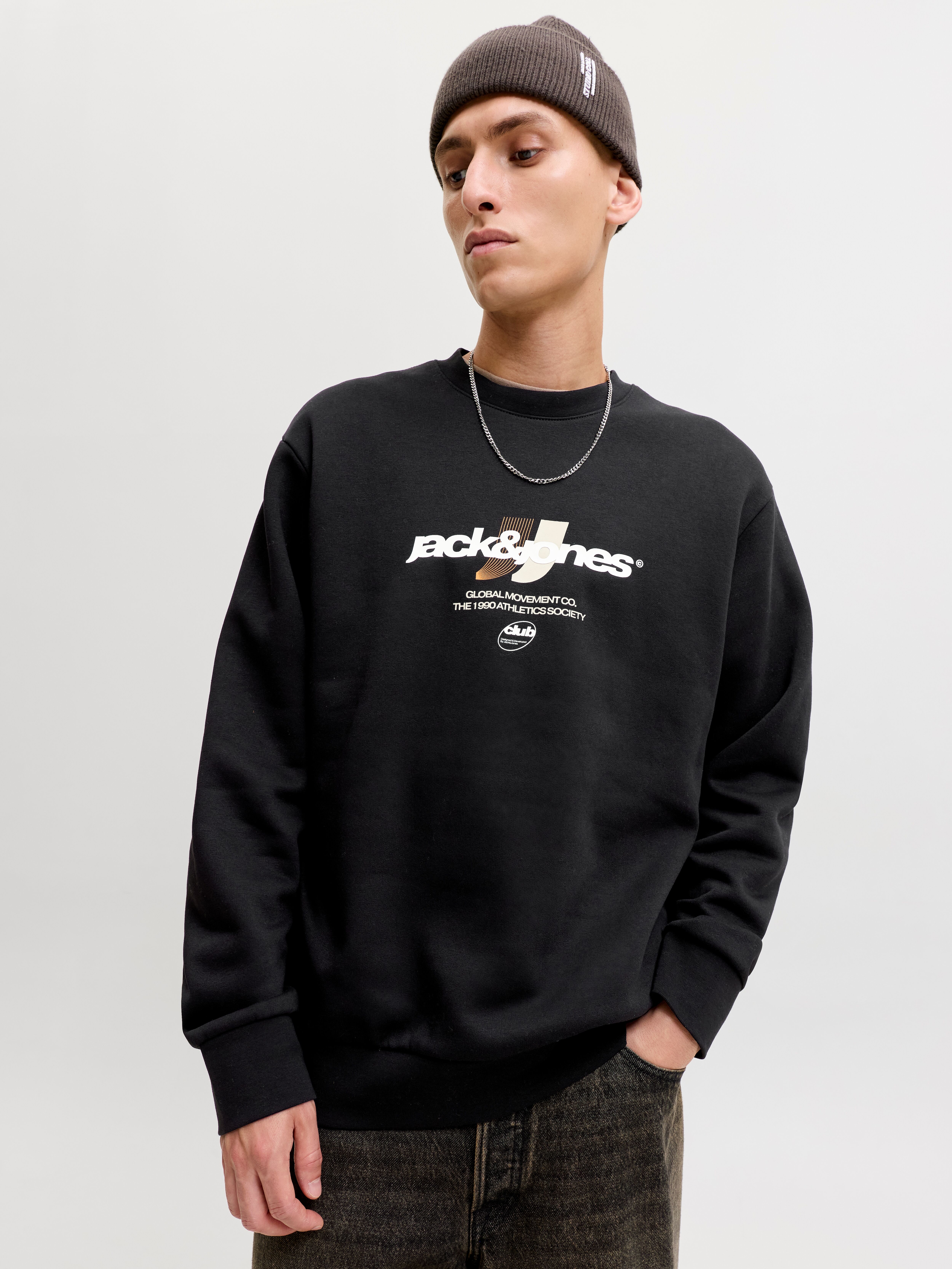 Jack & Jones "JCOCLUB BRANDING SWEAT CREW NECK", Baumwollmischung, regular fit schwarz L
