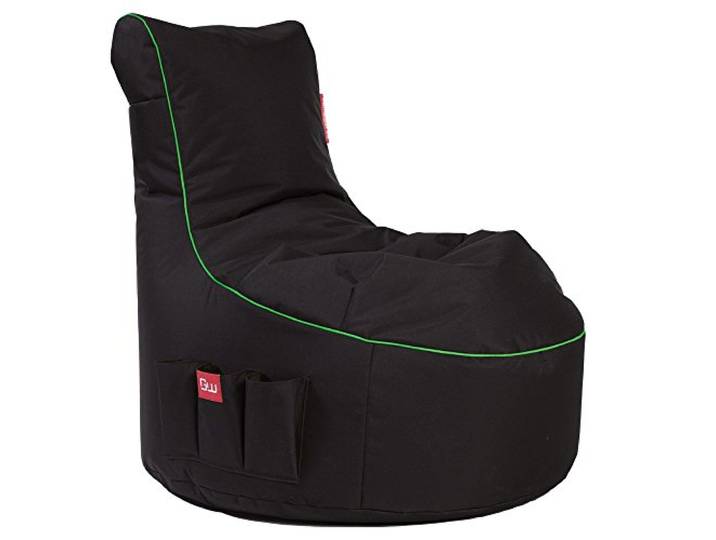 GAMEWAREZ Toxic Storm 2.0 Gaming Sitzsack, Made in Germany, für PS4, XBOX360, XboxOne, Nintendo DS, Nintendo Switch, Smartphone. Schwarz mit grünem Keder, Tasche und Kopfhörerhalterung