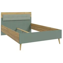 Forte, Bett, WHENUA Doppelbett für Erwachsene – 140 x 200 cm – Stoffkopfteil – Salbeigrün/Eiche (140 x 200 cm)