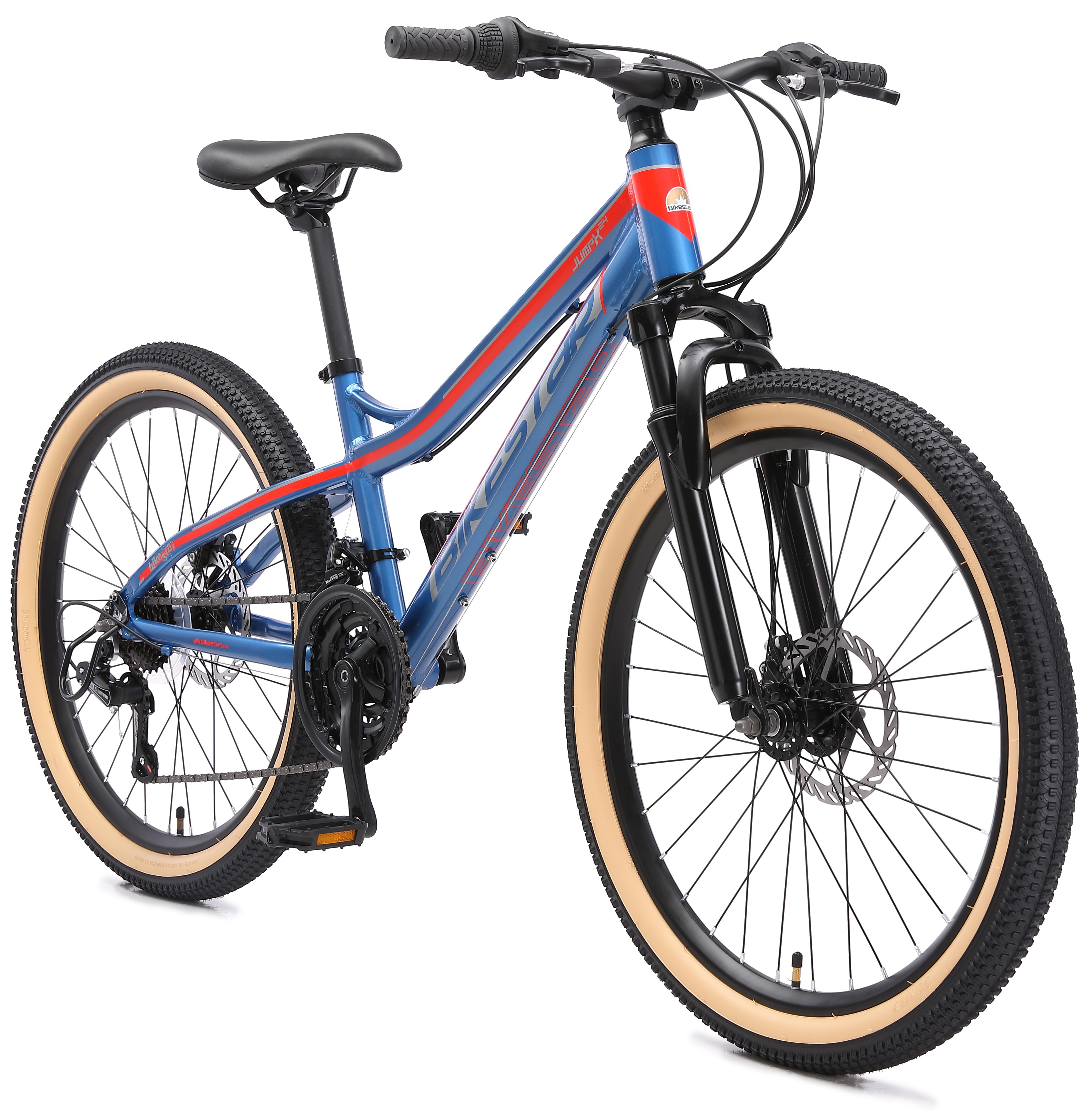 BIKESTAR Kinder Jugend Mountainbike 24 Zoll ab 9 Jahre | Hartail MTB Scheibenbremse Federgabel | Blau Grün