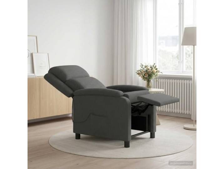 Massage Relaxsessel Dunkelgrau Stoff Verstellbare Höhe,Neigungswinkel 115°-160°,Metall-und-Holz-Gestell,100% Polyesterbezug