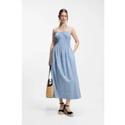 BOSS für Damen. 50559218 Kleid aus Baumwollpopeline mit vertikalen Streifen blau (36), Lässig, Baumwolle, Klassisch, Ärmellos / Hosenträger