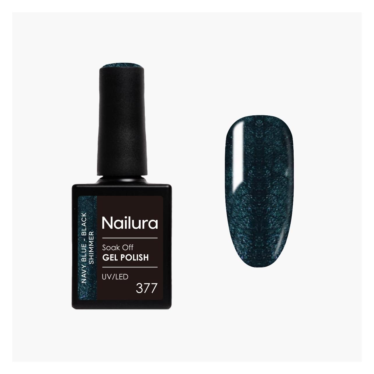 Nailura - Gel Polish 377 - Navy Blue/Black Shimmer - 10 ml (Black Shimmer, Navy Blue, Gel-Effekt Nagellack) (70396)