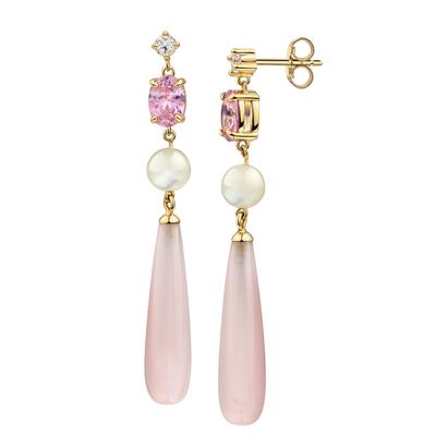Paar Ohrstecker FIRETTI "Schmuck Geschenk Silber 925 Ohrschmuck Ohrringe Tropfen", gelbgoldfarben, pink, kristallweiß, weiß, rosa, Damen, Silber 925 (Sterlingsilber), mit Zirkonia (synth.), Mondstein,...