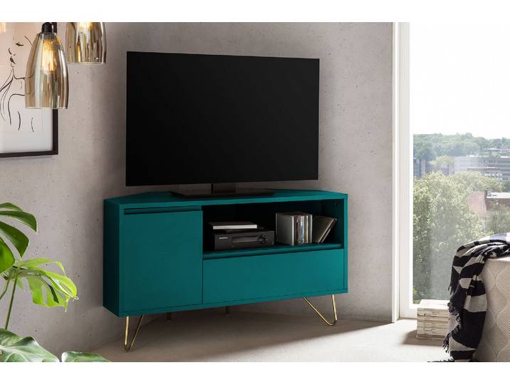 TV-Board SALESFEVER Bolton Moderne TV-Eckkommode , blau (petrol, gold), B:100cm H:58cm T:50cm, MDF, Metall, Sideboards, TV-Board, Ecklösung, TV-Kommode matt lackiert, Push-to-open Funktion