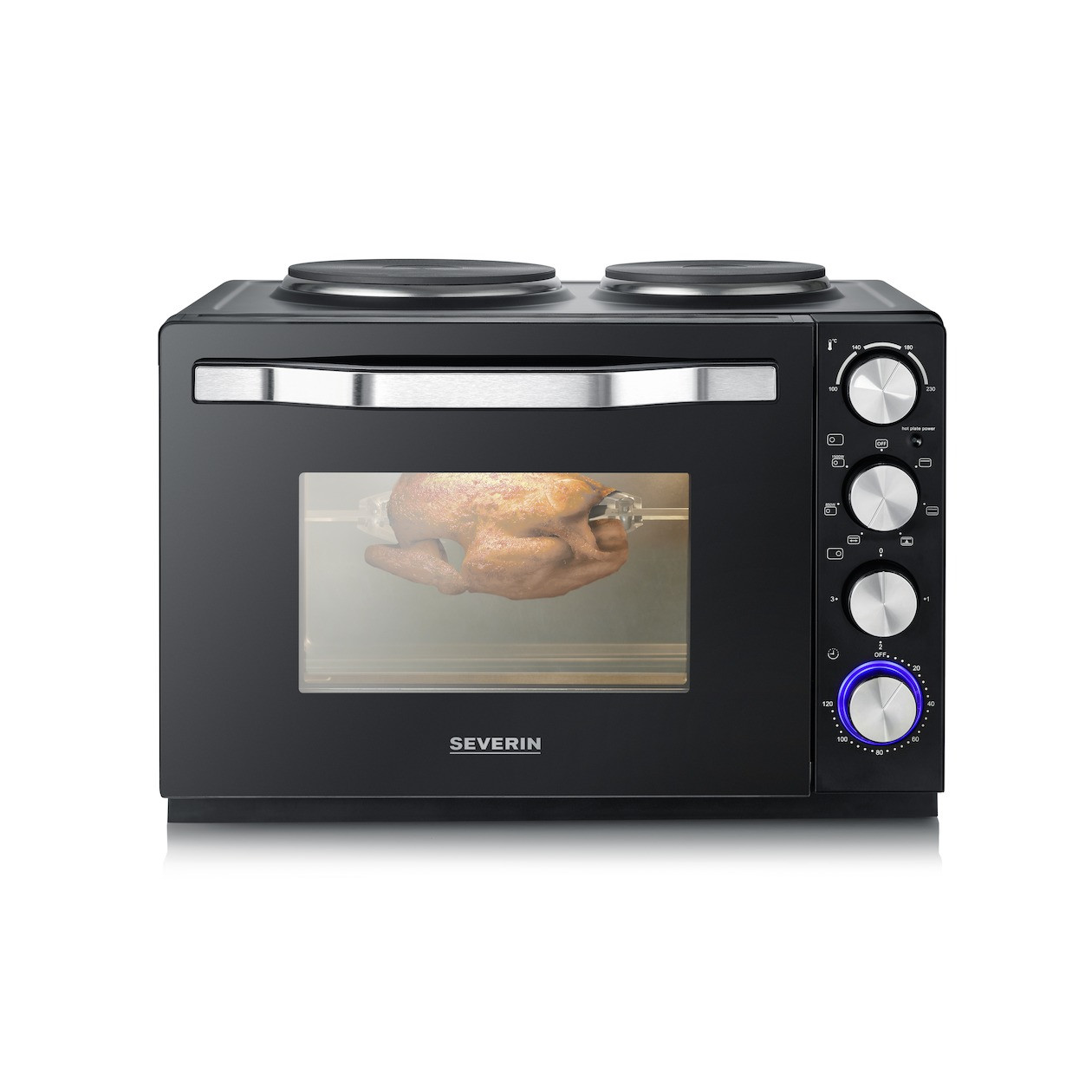 Severin TO 2074 Mini-oven met grillfunctie, broodrooster en kookplaten, Zwart