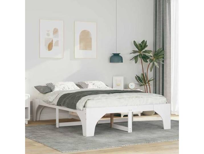 YUTAASU Bettrahmen Weiß 140 x 200 cm Massives Kiefernholz Plattform-Lattenrost, ohne Boxspring, moderne Optik, pflegeleicht