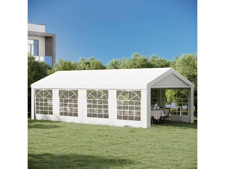 Outsunny Tente Tonnelle de Réception Jardin Chapiteau PE Imperméable Tube Acier 7.98L x 3.92l x 2.8Hm Blanc Neuf 14