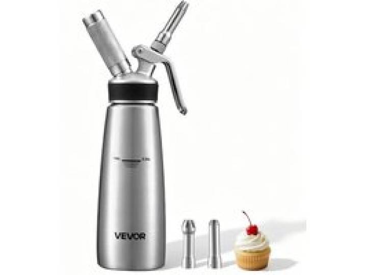 VEVOR Sahnespender-Set 0,5 L Edelstahl Sahnebereiter mit 3 Dekorierdüsen, für Hobbybäcker Cafés, nur für N₂O-Kapseln (Separat Erhältlich), Schlagsahne in 60 Sek., 3 Düsen und Reinigungsbürste inkl.
