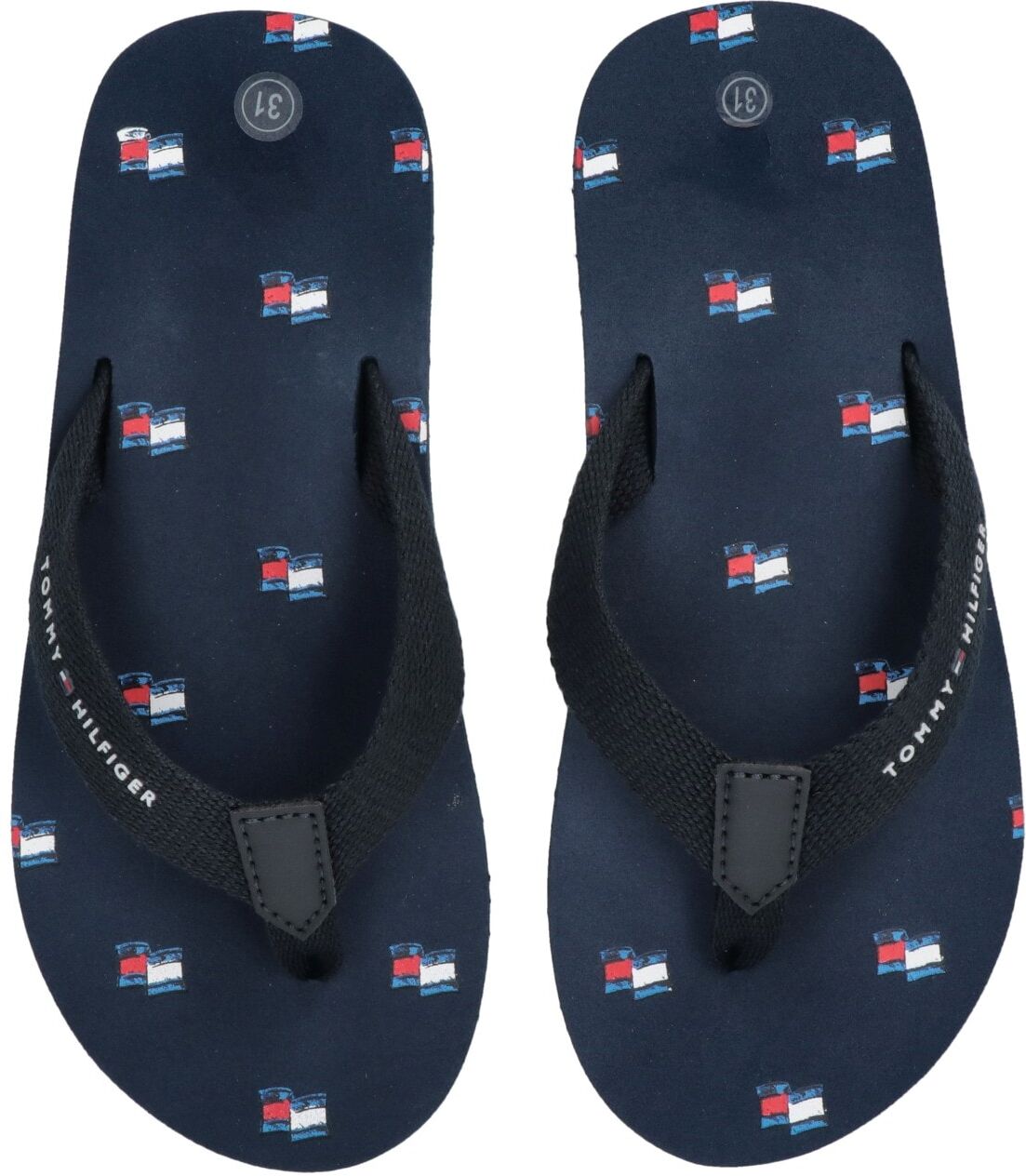 Zehentrenner TOMMY HILFIGER, Damen, Gr. 32, Polyester, blau, Textil, Schuhe Zehentrenner, Pool Slides, Badeschuh, Strandschuh mit Zehensteg blau 32, Polyester