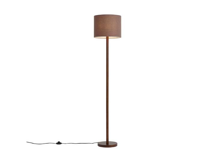 Qazqa – Lampadaire Led Japandi En Bois De Noyer – Abat-jour En Lin Marron – Intensité Variable – Cordon 255 Cm Pour Salon