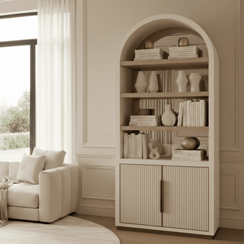 Camille Luxury Cream & Gold Ribbed Arched Shelving Unit