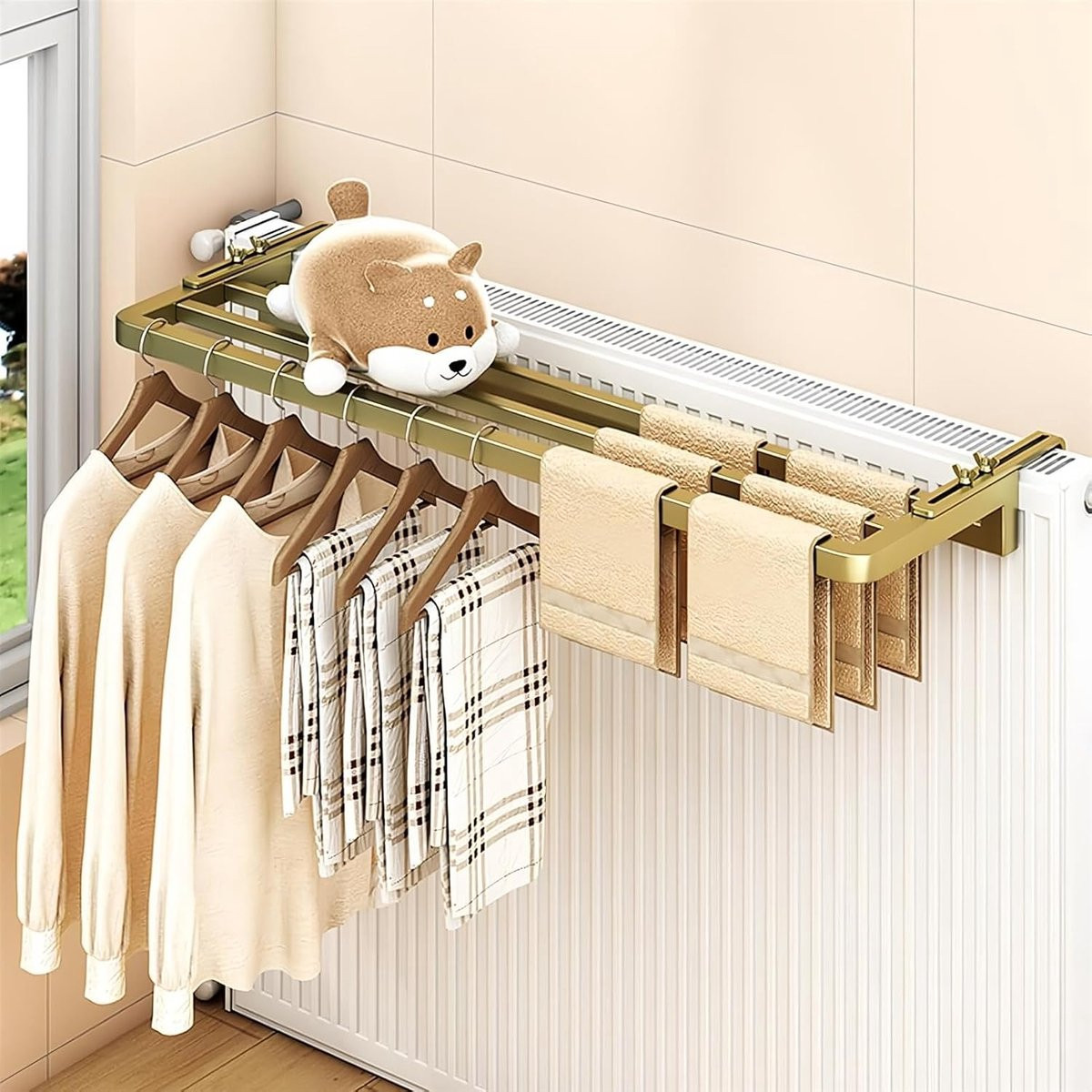 Wasrek radiator zwart droogrek met 3 verstelbare stangen