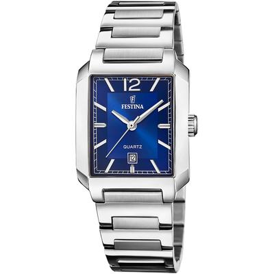 Quarzuhr FESTINA "On The Square", silber (silberfarben, blau, blau), Armbanduhren, Damen, silberfarben, Quarzuhr, Armbanduhr, Damenuhr, Edelstahlarmband, Datum