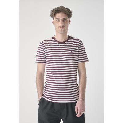 T-Shirt CLEPTOMANICX "Ligull Stripe", Herren, Gr. M, rot (weinrot), 100% Baumwolle, gestreift, normal, Rundhals, Shirts T-Shirt, mit modischem Streifen-Muster