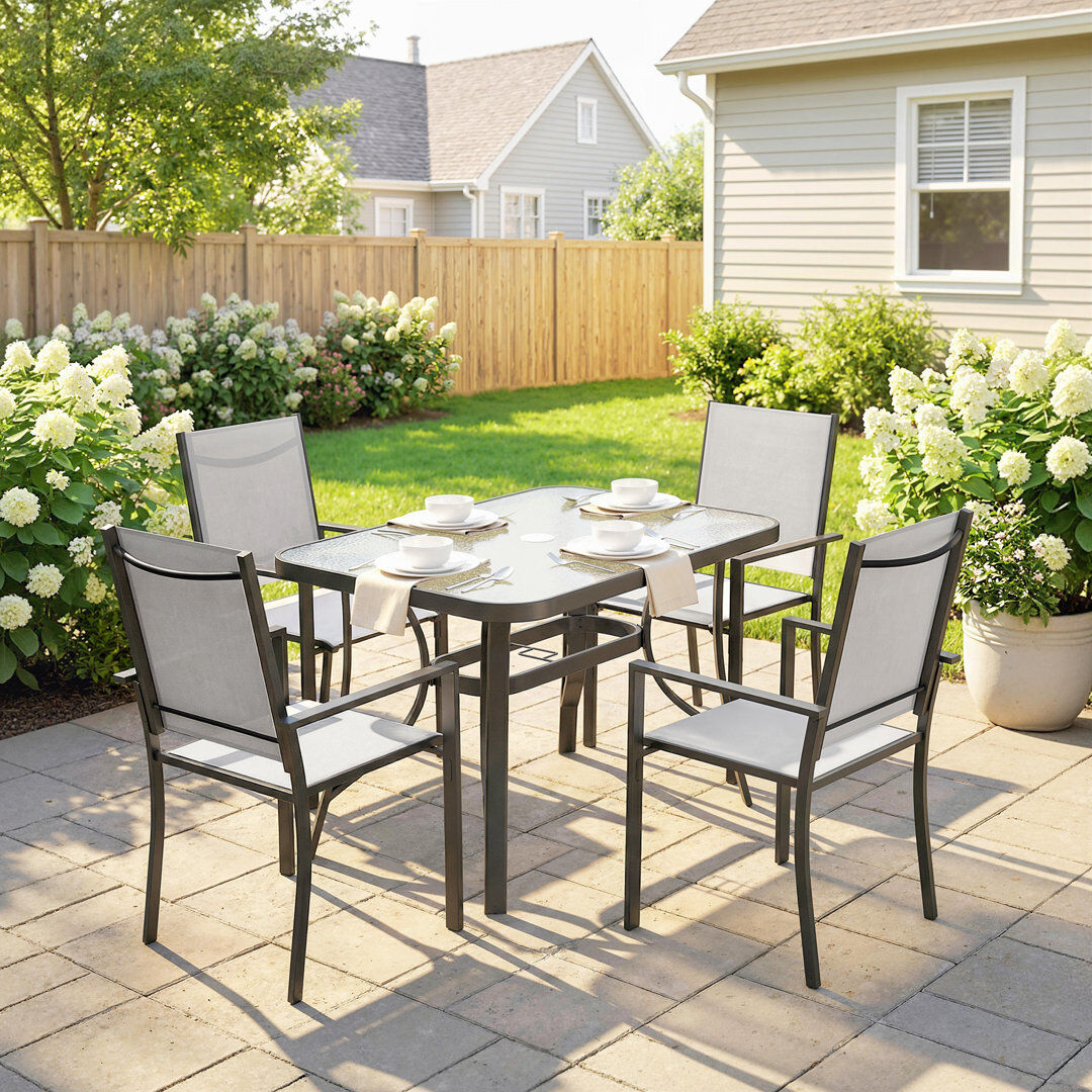 17 Stories Outsunny 5 Piece Garden Dining Set, Garden Table and Chairs Set, Light Grey Black 4