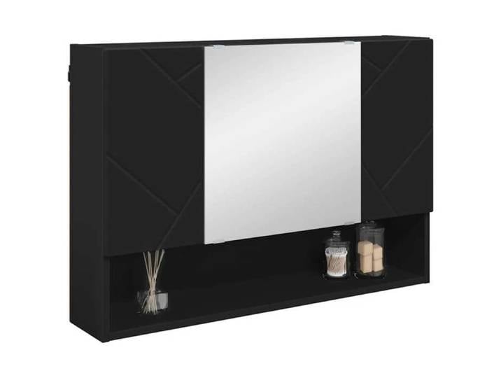 Cabinet/Armoire Miroir - NANAS - avec stockage - Meuble Miroir Noir 80x17x55cm Bois d'ingénierie 3426753114177