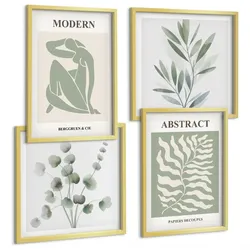 BILDER SET 4er Set - 50x50 cm & 40x60 cm Goldrahmen - Matisse entwirft Boho-Pflanzen