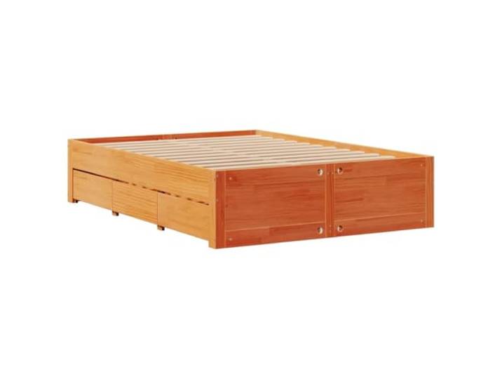 KTHLBRH Bettgestell mit Schubladen, Wachsbraun, 140 x 190 cm Massives Kiefernholz, Lattenrost inklusive, 2 Schubladen, stabile Struktur