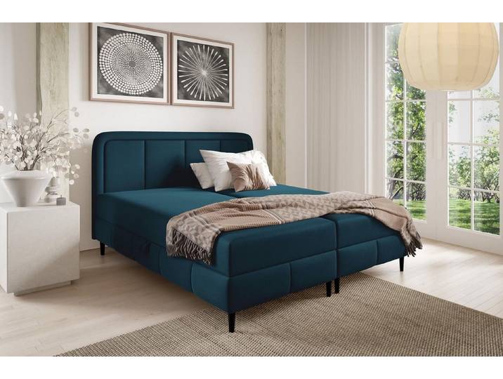 Compleo Boxspringbett auf hohen Füßen, Doppelbett, skandinavischer Stil, Veloursstoff