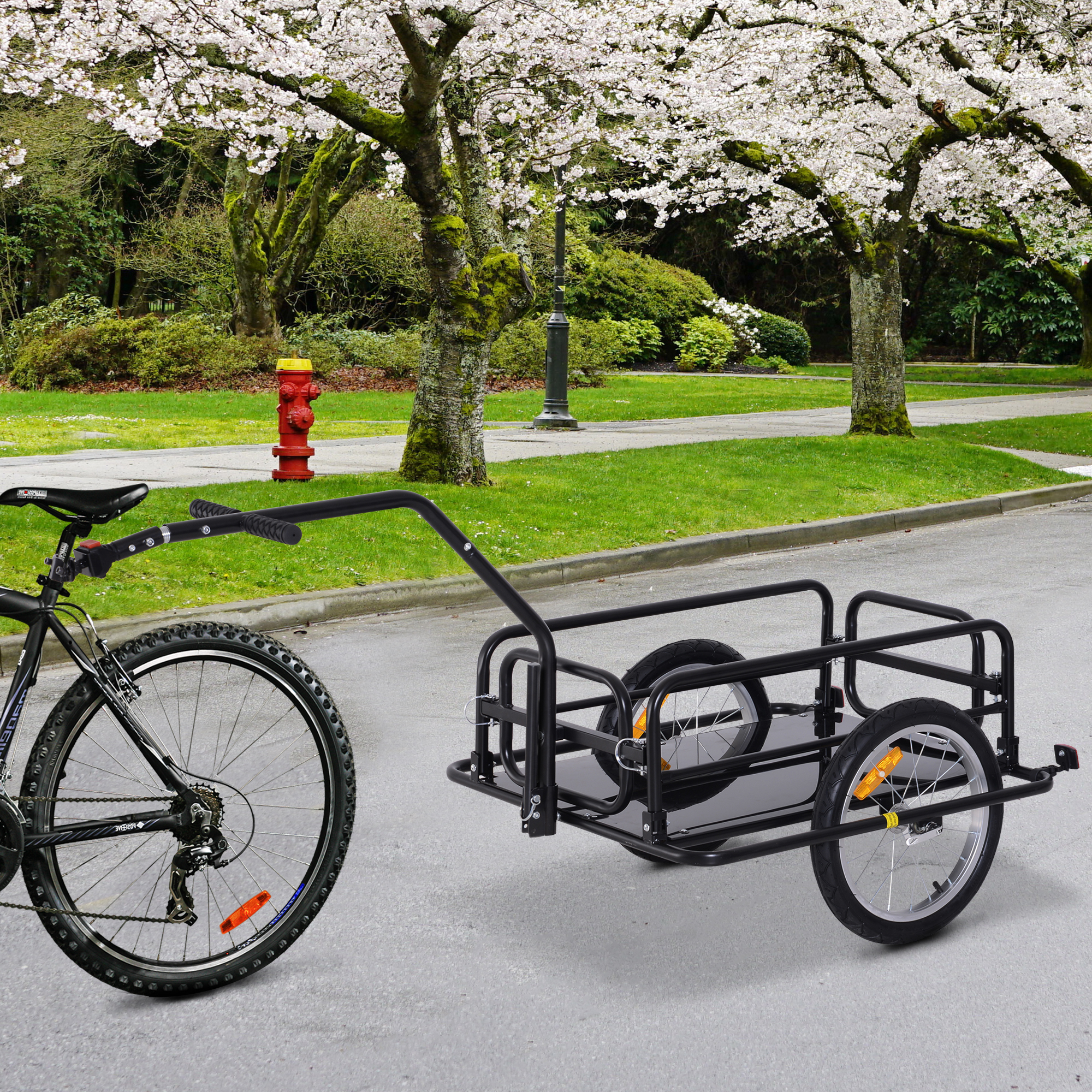 Homcom Carrello per Bicicletta Rimorchio Cargo Bici Trasporto di Oggetti Pieghevole Portata 36kg 156x72x82cm Aosom