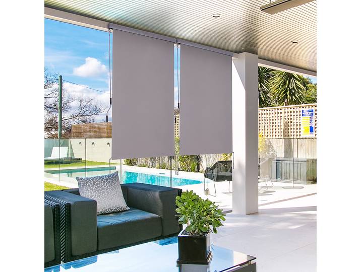 Outsunny Store Vertical Balcon Store Vertical Pare-Vent Store Latéral Protection Visuelle avec Manivelle Tissu Polyester+Aluminium Gris 200 x 120 cm