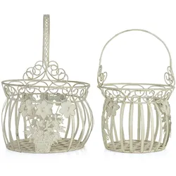 Moritz 2er Set Pflanzkörbe Metall weiß Indoor Outdoor Pflanztopf für Garten Terasse zum Hängen Korb Pflanzgefäß