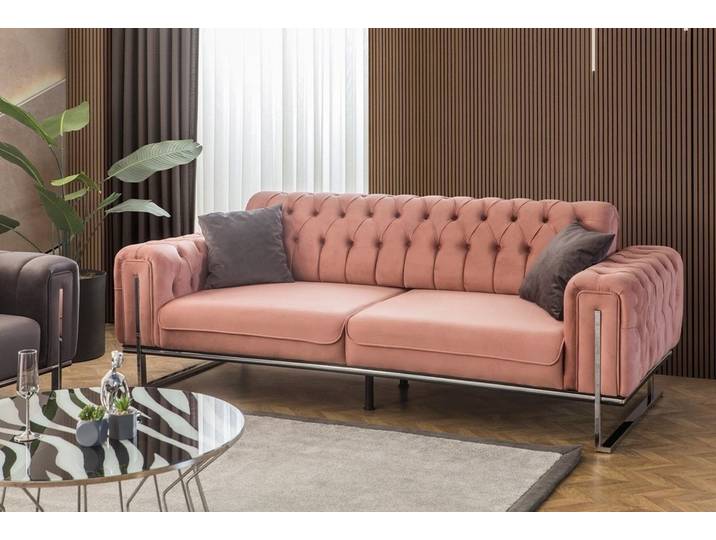 Xlmoebel 3-Sitzer XLMOEBEL Sofa in Rosa mit modernem Design und Silberrahmen, 3-Sitzer 1 Teile, Made in Europa
