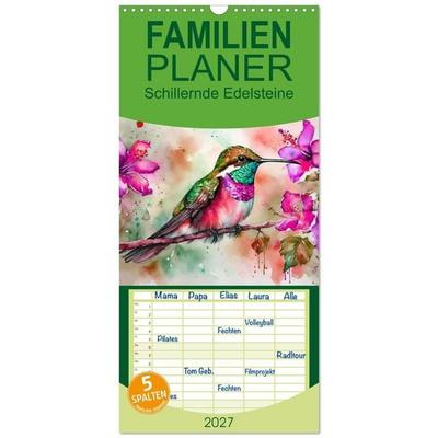 Familienplaner 2027 - Schillernde Edelsteine mit 5 Spalten (Wandkalender, 21 x 45 cm) CALVENDO