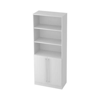 Kombischrank JENA, 5 OH, B 800 x T 420 x H 2004 mm, 2 OH Holztüren, lichtgrau