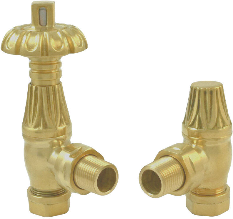 ClassicLiving Traditional Thermostatic TRV Antique Design Angled Radiator Rad Valves Pair Antique Brass Brushed Brass