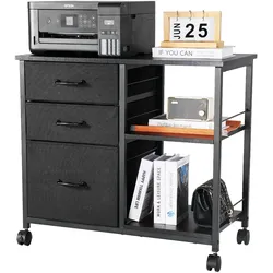 VEVOR Aktenschrank Schubladenschrank mit 3 Stoffschubladen, Rollcontainer mit 2 offenen Regalen, Lagerschrank Aufbewahrungsschrank für Schreibwaren Drucker Dokumente (Schwarz, 75 x 40 x 68 cm)