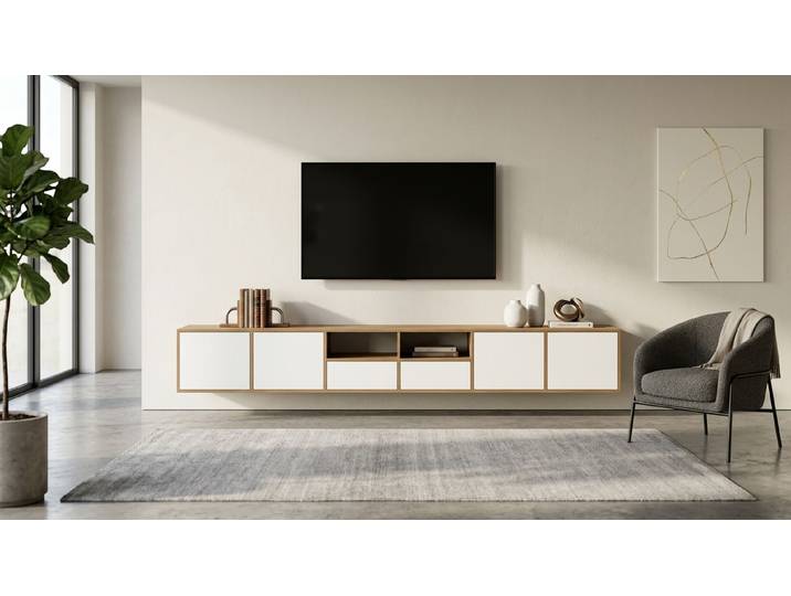 Langes Hängesideboard nach Maß Eiche Natur geölt
