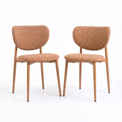 RATTATAN Set aus 2 gepolsterten Stühlen, Stoff in Chenille-Optik, Metallgestell in Holzoptik, modernes Design für Esszimmer, Hotels und Restaurants – Matilde