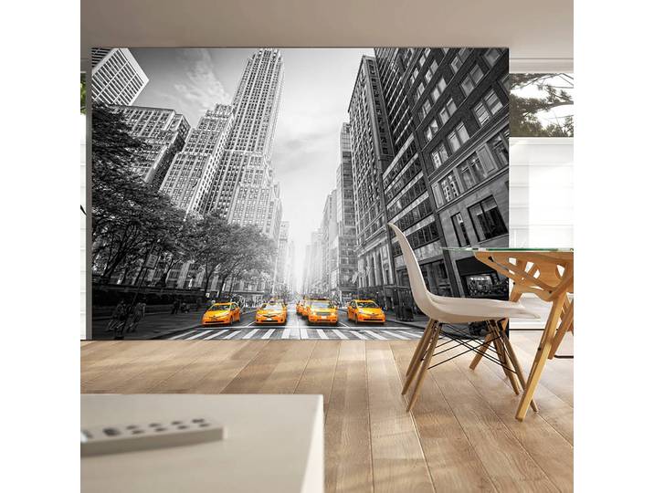 Papier peint intissé New York Taxis 450 x 315cm Noir / Blanc