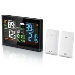 BEARWARE Wetterstation, Funk, Farbdisplay, 2 Außensensoren, Netzteil, Hygrometer, Wecker mit Snooze, DCF-Signal, Innen- & Außentemperatur