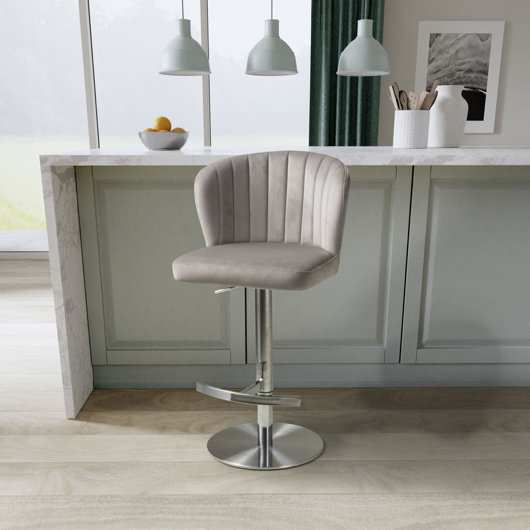 Canora Grey Aymar Upholstered Adjustable Height Bar Stool with Stainless Steel Frame Mink 53cm W X 52cm D