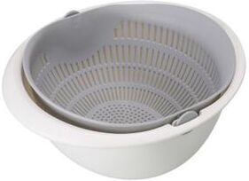 ModernMart FreshSpin Double Layer Fruit Washing Basket & Rotating Drain Colander grey