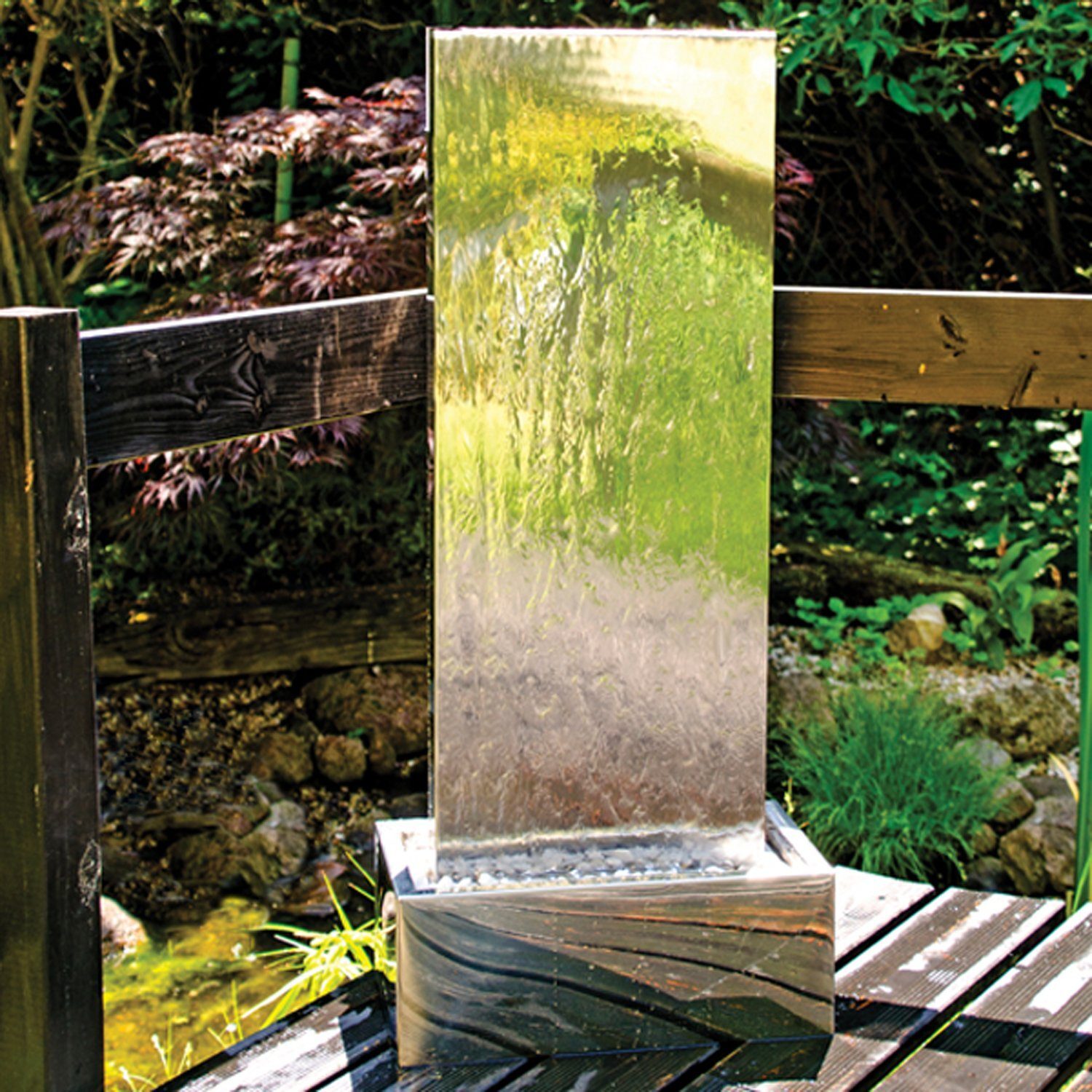 Köhko Springbrunnen Muro XL Höhe ca. 175 cm mit LED-Beleuchtung aus Edelstahl Wasserwand Wasserspiel für Garten Terrasse