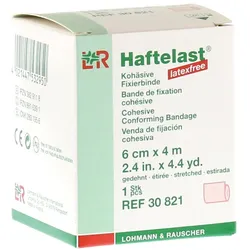 Lohmann & Rauscher Haftelast Fixierbinde, latexfrei, cremefarben, selbsthaftend - 1 Stück, einzeln in Faltschachtel, Maße: 6 cm x 4 m 1 St