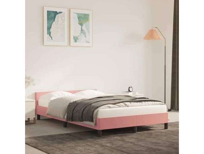 Samt Bettgestell mit Kopfteil Stützbeine Sperrholzlatten Rosa 120 x 200 cm Bettgestell mit Kopfteil ohne Matratze Rosa 120x200 cm Samt Polsterbett stabil Stützbeine Schlafzimmer Möbel