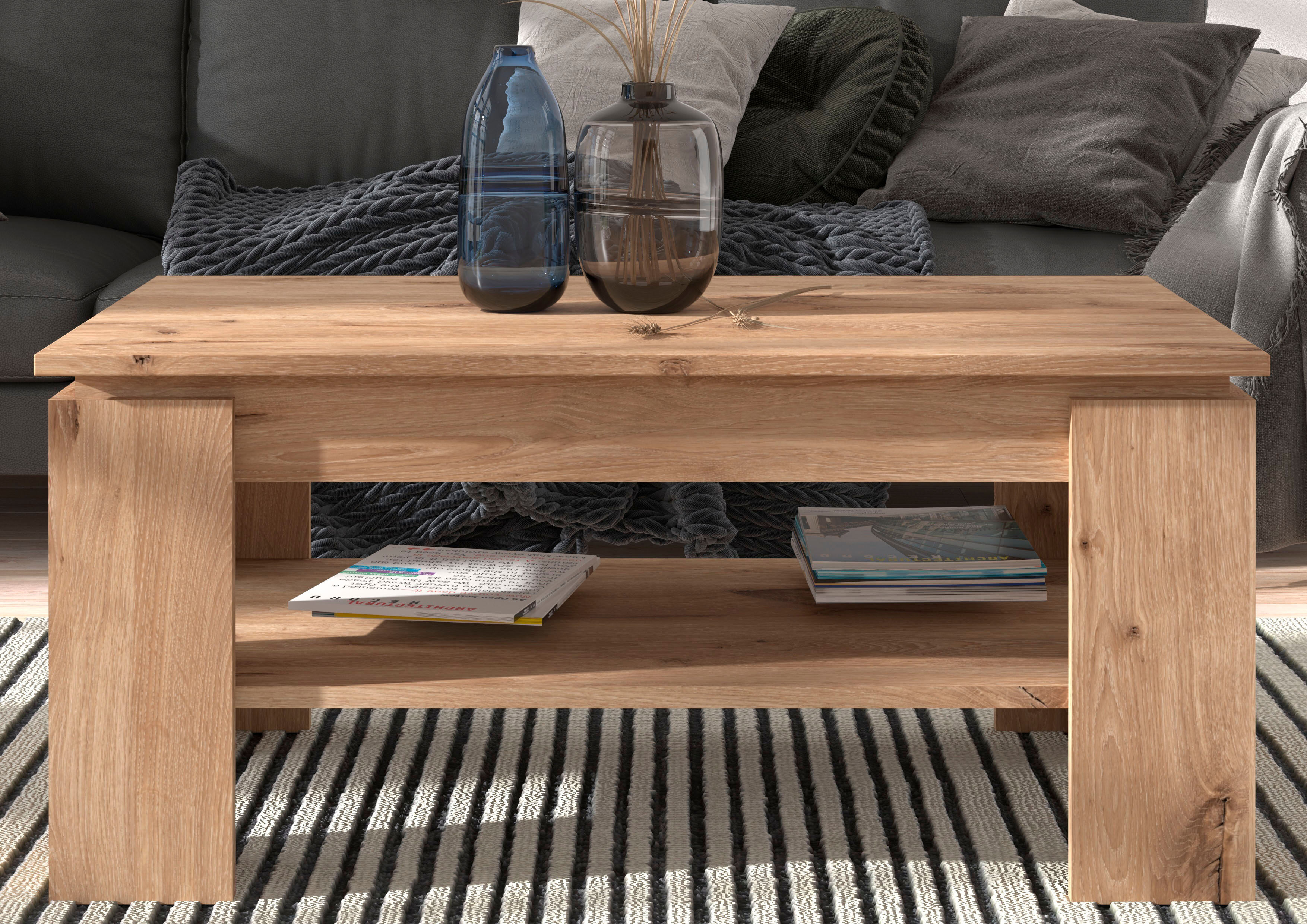 Couchtisch HOME AFFAIRE "Kalmar, rechteckig, 100 x 60 cm, 1 Ablageboden", braun (nox oak nb, nox oak nb, nox oak nb), B:100cm H:45cm T:60cm, Tische, Couchtisch, Sofatisch, Beistelltisch, Kaffetisch, Wohnzimmertisch, coffee table nox oak nb, nox oak nb, no