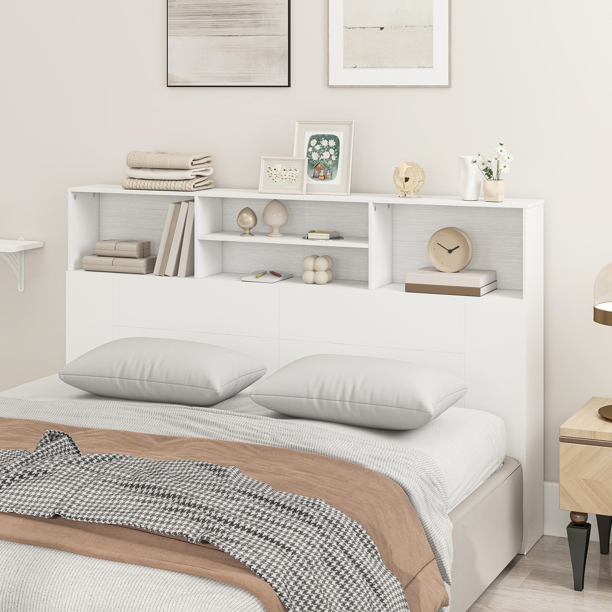 Homcom Testiera Letto Autoportante 160 cm con Scomparti, Testiera Letto Matrimoniale con 4 Spazi Aperti, 160x20.2x108.2 cm, Bianco   Aosom Italy