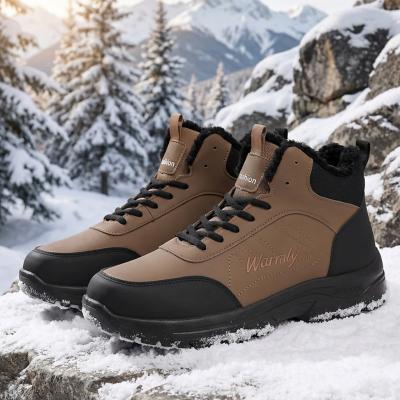 LightInthebox Men's Brown Lace-Up Winter Hiking Boots, Warm Non-Slip Sporty Outdoor Shoes for Adventurous Men, Snow Walking, Hiking and Travel