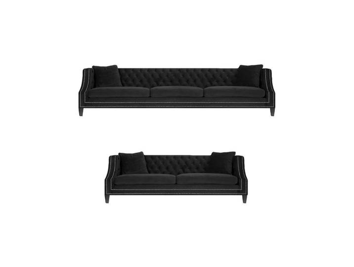 JVmoebel Chesterfield-Sofa Schwarzes Chesterfield Sofa Set aus hochwertigem Material, Set 2 Teile, Made in Europa
