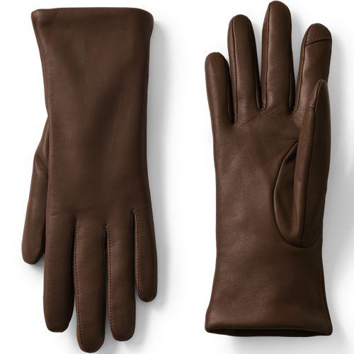Lederhandschuhe mit Kaschmirfutter, Damen, size: regular, Braun, Kaschmir/Leder, by Lands' End