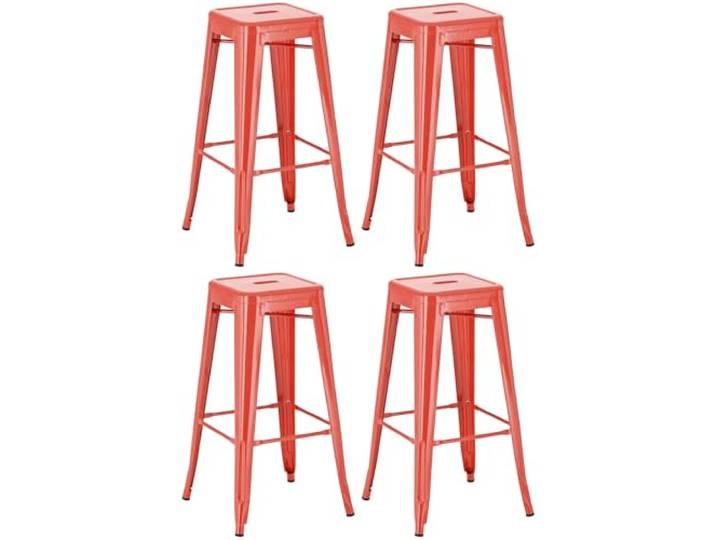 CLP 4er Set Barhocker Joshua I Stapelbare Tresenhocker aus Metall I Barstühle mit Fußstützen I Sitzhöhe 76 cm I Stapelhocker Farbe rot