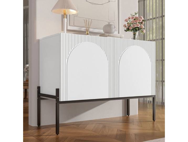 Comfyu - Buffet rectangulaire - Double porte - 100x40x75 cm - Étagères réglables - Style élégant et raffiné - Blanc