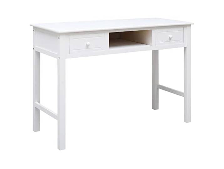 MNCVXAXG Weißer Schreibtisch 108 x 45 x 76 cm aus Paulownia-Massivholz 2 Schubladen, Ablagefach, Konsolentisch, Computertisch