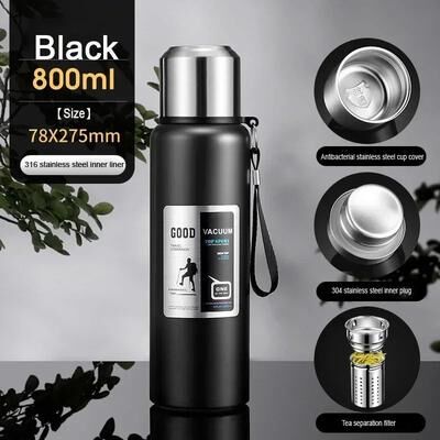 Inspire Select Large Capacity Stainless Steel Insulated Thermos Tumbler Vacuum Thermal Travel Mug For Hot & Cold Drinks black 27.0 Fl Oz